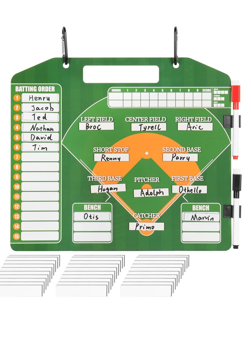 Excefore - Magnetic Baseball Coach Clipboard Magnetic Baseball Lineup Board for Dugout Premium Tactical with 30 Baseball Lineup Cards and Marker Boards Dugout Display Softball Coaching Accessories Green - Image 1
