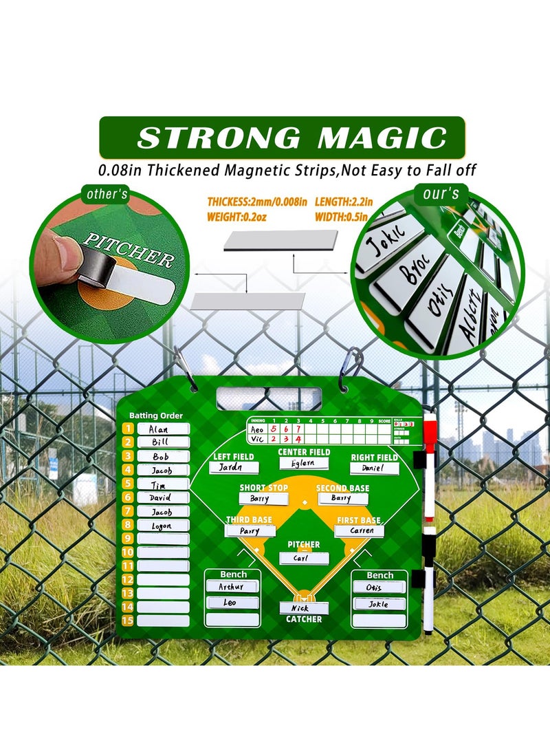 Excefore - Magnetic Baseball Coach Clipboard Magnetic Baseball Lineup Board for Dugout Premium Tactical with 30 Baseball Lineup Cards and Marker Boards Dugout Display Softball Coaching Accessories Green - Image 1