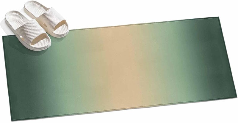 Hallway Runner Rug 2'x6', Ombre Sea Green Khaki Washable Bathroom Area Rugs for Kitchen Bedroom Laundry, Solid Color Modern Minimalist Non Slip Door Mat Indoor Entrance Floor Throw Bedsides Carpet - Image 3