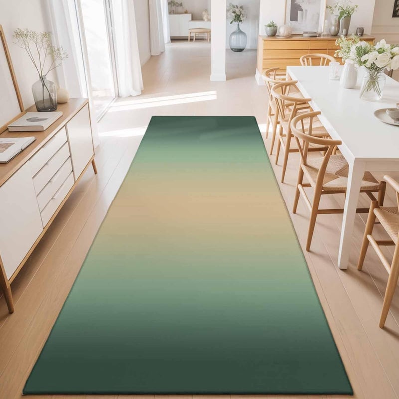 Hallway Runner Rug 2'x6', Ombre Sea Green Khaki Washable Bathroom Area Rugs for Kitchen Bedroom Laundry, Solid Color Modern Minimalist Non Slip Door Mat Indoor Entrance Floor Throw Bedsides Carpet - Image 5