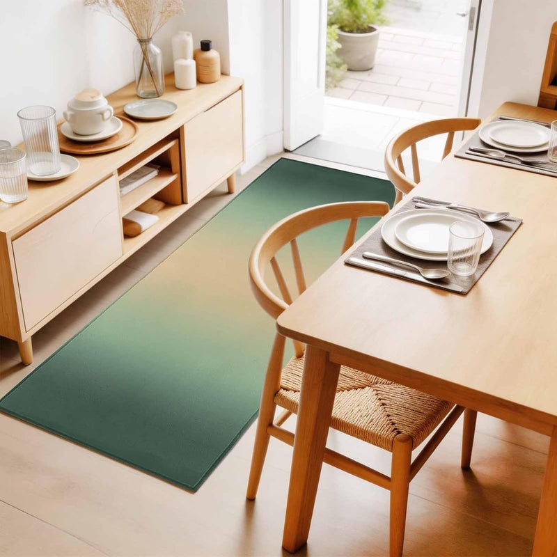 Hallway Runner Rug 2'x6', Ombre Sea Green Khaki Washable Bathroom Area Rugs for Kitchen Bedroom Laundry, Solid Color Modern Minimalist Non Slip Door Mat Indoor Entrance Floor Throw Bedsides Carpet - Image 4
