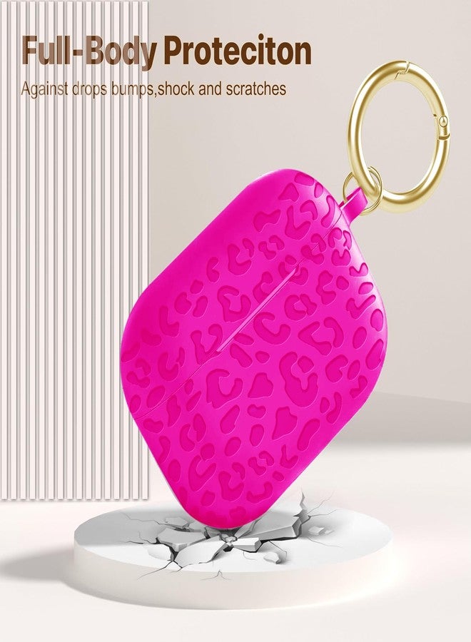 جراب Gawnock Fashion بنقش جلد النمر، متوافق مع AirPods Pro 2 (إصدار 2022)، مصنوع من السيليكون الناعم، مع إمكانية رؤية مؤشر LED الأمامي، لون وردي فاقع. - Image 4
