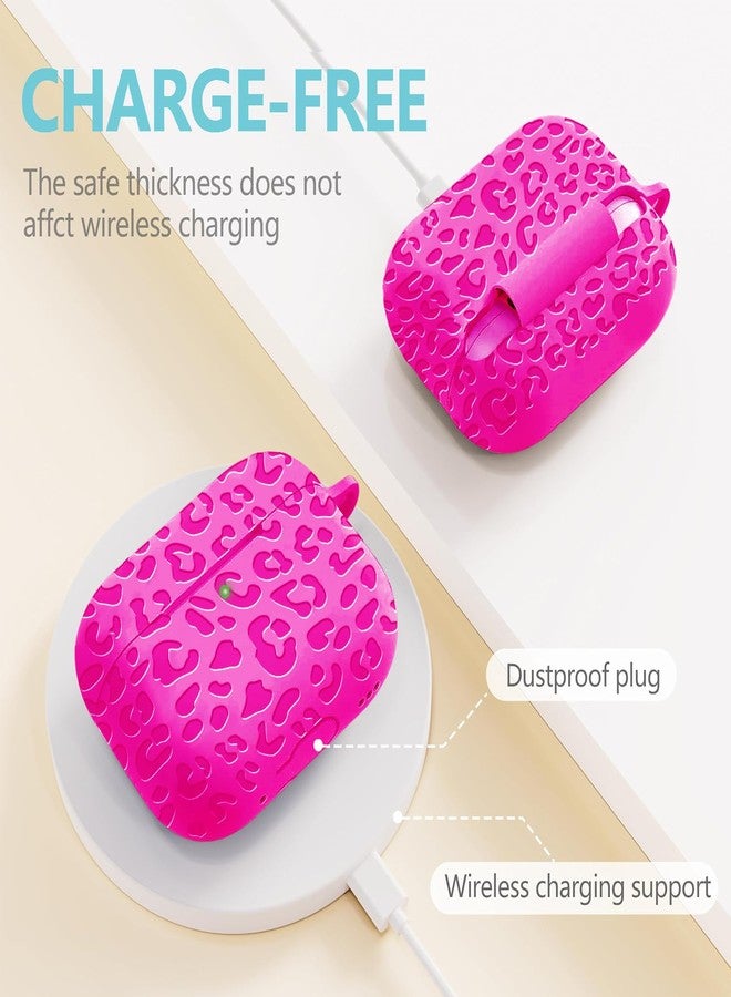 جراب Gawnock Fashion بنقش جلد النمر، متوافق مع AirPods Pro 2 (إصدار 2022)، مصنوع من السيليكون الناعم، مع إمكانية رؤية مؤشر LED الأمامي، لون وردي فاقع. - Image 2