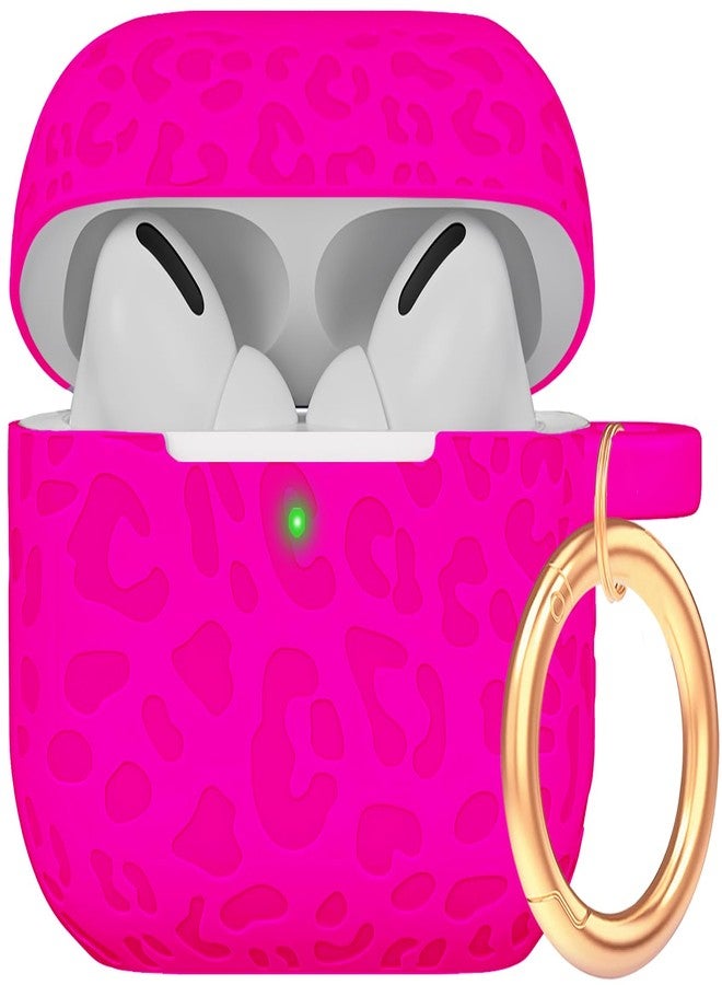 جراب Gawnock Fashion بنقش جلد النمر، متوافق مع AirPods Pro 2 (إصدار 2022)، مصنوع من السيليكون الناعم، مع إمكانية رؤية مؤشر LED الأمامي، لون وردي فاقع. - Image 1