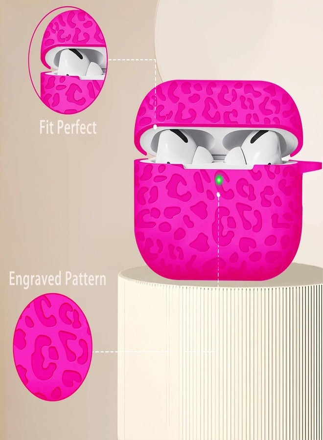 جراب Gawnock Fashion بنقش جلد النمر، متوافق مع AirPods Pro 2 (إصدار 2022)، مصنوع من السيليكون الناعم، مع إمكانية رؤية مؤشر LED الأمامي، لون وردي فاقع. - Image 3