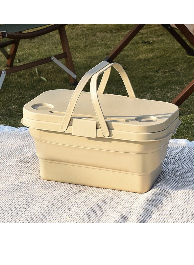 BAIG Picnic Basket, Folding Outdoor Camping Storage Box, Covered Fruit Hand-held Basket, Car Trunk Storage Basket  - Image 1
