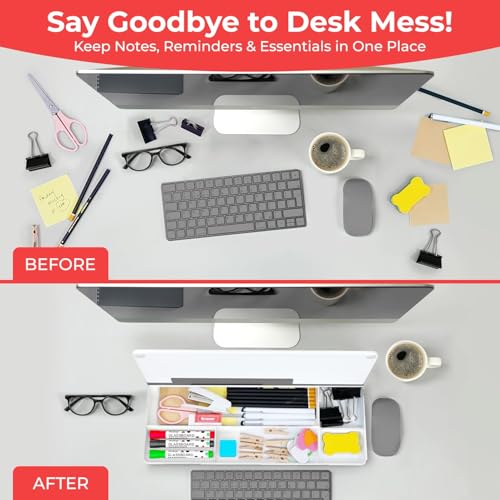 Chalkola Glass Desktop Whiteboard with Storage - Dry Erase Board, Work Desk Organizers, Computer Keyboard Stand, Home Office Desk Accessories, Small White Board, Workspace Desktop Buddy + 3 Markers - Image 5