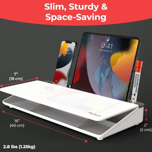 Chalkola Glass Desktop Whiteboard with Storage - Dry Erase Board, Work Desk Organizers, Computer Keyboard Stand, Home Office Desk Accessories, Small White Board, Workspace Desktop Buddy + 3 Markers - Image 2