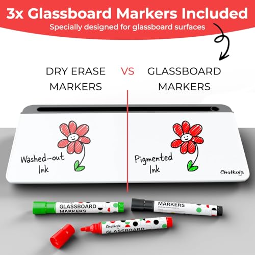 Chalkola Glass Desktop Whiteboard with Storage - Dry Erase Board, Work Desk Organizers, Computer Keyboard Stand, Home Office Desk Accessories, Small White Board, Workspace Desktop Buddy + 3 Markers - Image 4