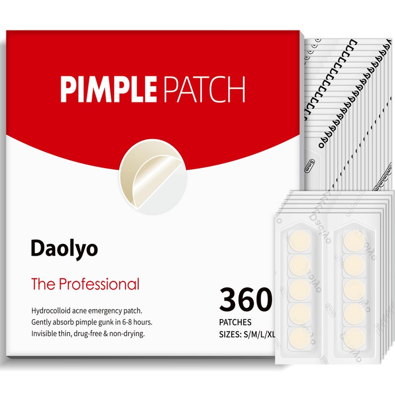 Daolyo Pimple Patches for Face, 4 Size 360 Counts Hydrocolloid Acne Patches for Covering Zits and Blemishes, Spot Stickers with Salicylic Acid, Tea Tree Oil & Calendula Oil, Mini Package - Image 1