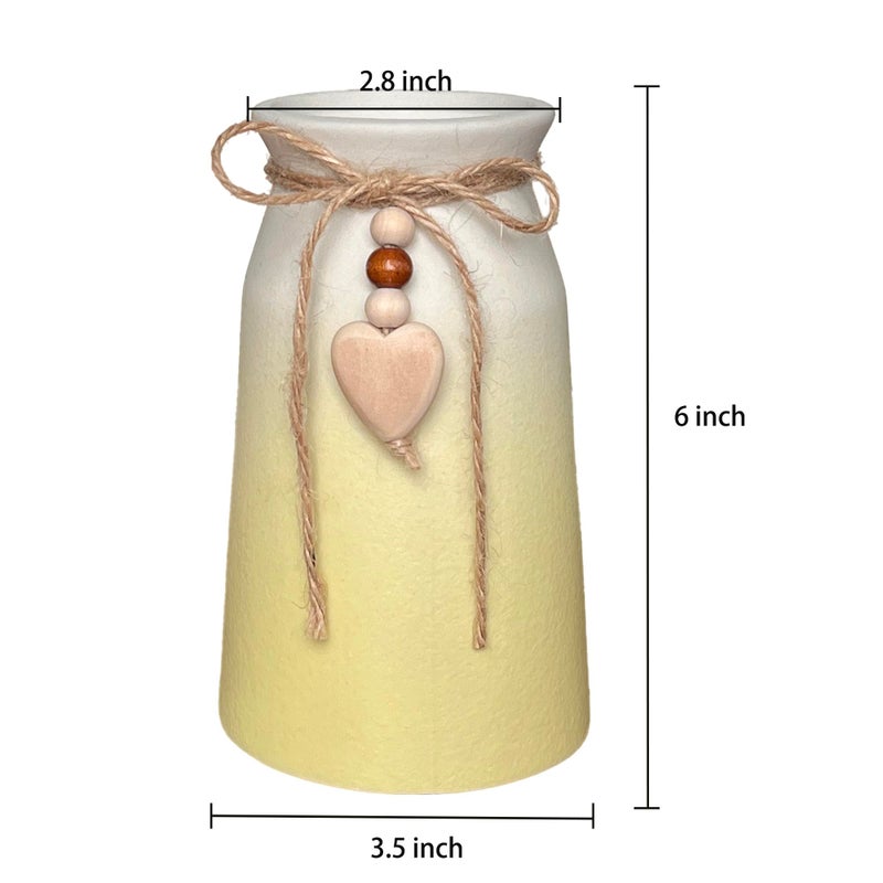 QIMOND 6-Inch Ceramic Flower Vase with Jute Rope & Heart Charm | Perfect for Boho, Farmhouse & Modern Home DÃ©cor, Yellow - Image 5