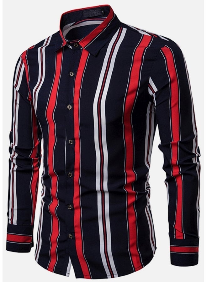 NIBEMINENT Printed Long Sleeve Casual Shirt Black/Red 