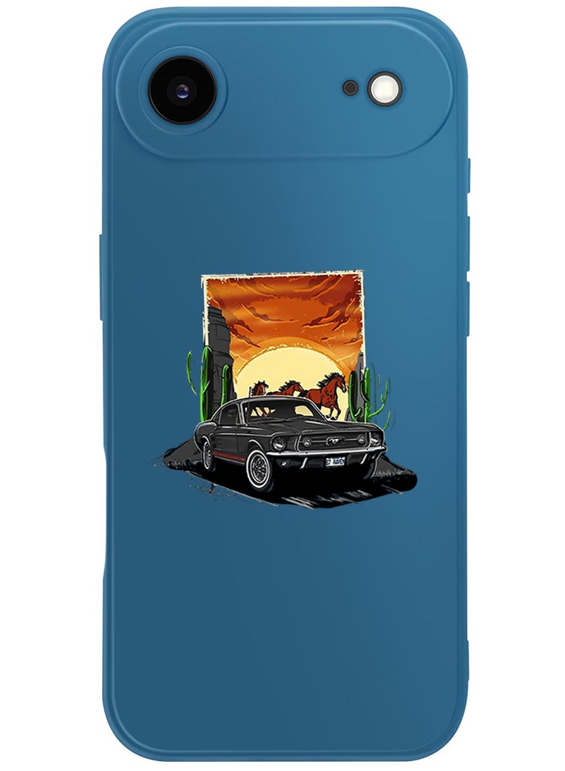 Theodor Protective Slim Fit Case Liquid Silicone Cover with Full Body Protection Anti-Scratch Shockproof Case For Apple iPhone 17 Air (Blue) Car horse - Image 1