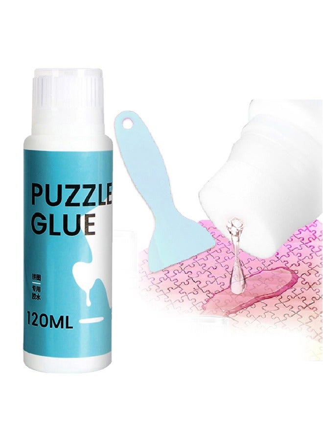 Puzzle Glue,with Sponge Head, Jigsaw Puzzle Glue for Kids, Puzzle Glue Clear With Scraper, Water-Soluble Special Craft Puzzle Glue, Puzzle Saver for 1000/1500/3000 Pieces of Puzzle 120ML