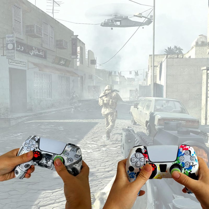 Oiokew غطاء سيليكون ليد تحكم PS5، قطعتان غطاء واقٍ مانع للانزلاق مع 10 مقابض عصا تحكم، زوجان L2 R2 ليد تحكم بلاي ستيشن 5 اللاسلكي خيارات تلبية كل حاجة - Image 4
