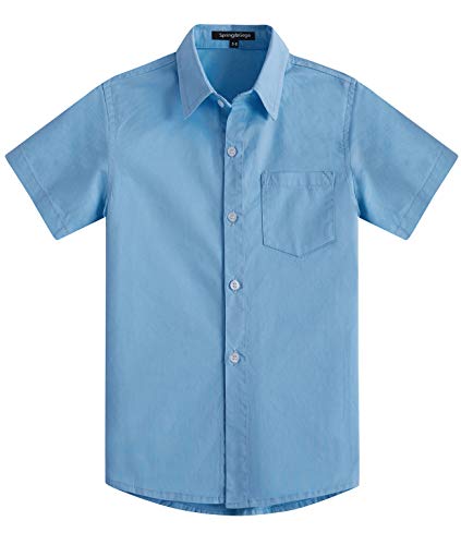 Spring&Gege Boys' Short Sleeve Dress Shirts Formal Uniform Woven Solid, Blue, 11-12 Years - Image 1