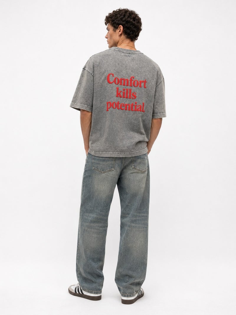 RESPIRE Men's Puffy Print Washed Oversize T-Shirt Grey - Image 4
