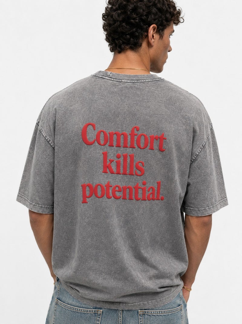 RESPIRE Men's Puffy Print Washed Oversize T-Shirt Grey - Image 1