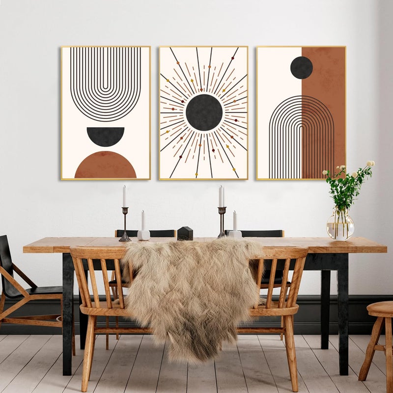 Ausril Minimalist Boho Framed Canvas Wall Art Set, Neutral Geometric Line Sun Wall Decor, Mid Century Wall Painting, Abstract Modern Bohemian Art Print for Living Room, Bedroom, Office -16"x24"x3 - Image 5