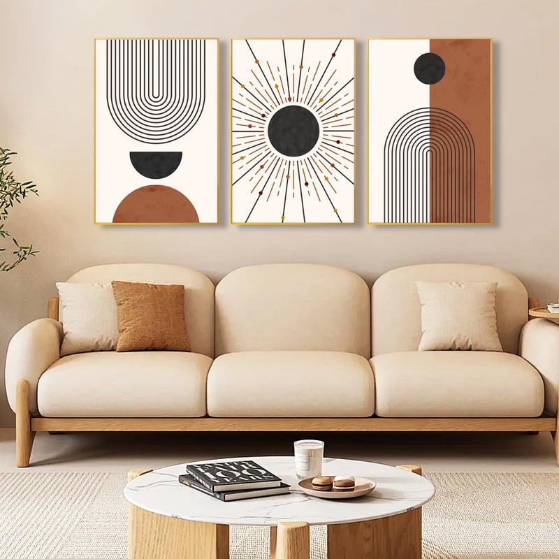 Ausril Minimalist Boho Framed Canvas Wall Art Set, Neutral Geometric Line Sun Wall Decor, Mid Century Wall Painting, Abstract Modern Bohemian Art Print for Living Room, Bedroom, Office -16"x24"x3 - Image 2
