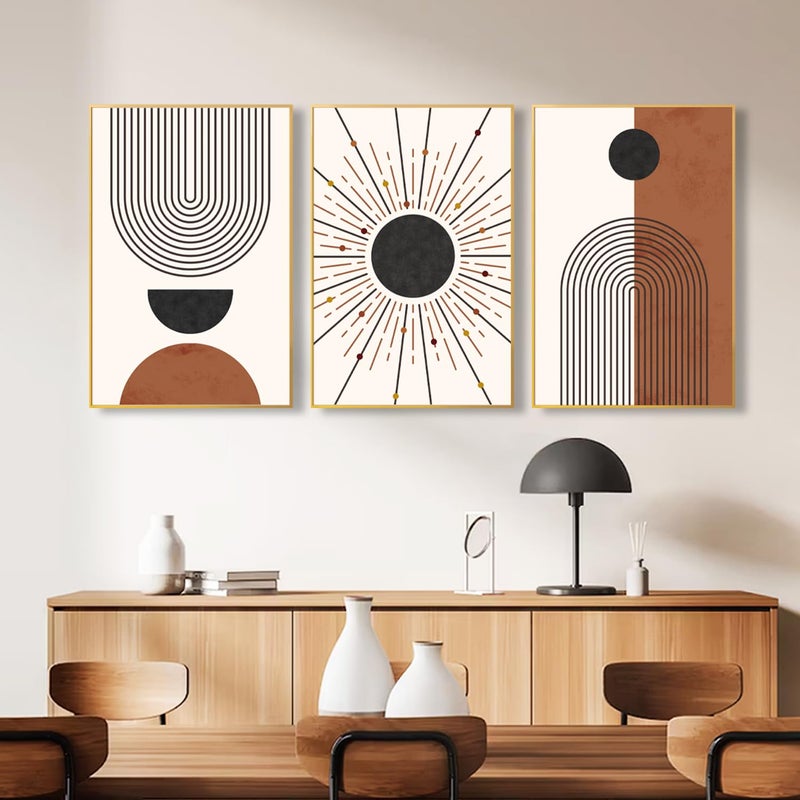 Ausril Minimalist Boho Framed Canvas Wall Art Set, Neutral Geometric Line Sun Wall Decor, Mid Century Wall Painting, Abstract Modern Bohemian Art Print for Living Room, Bedroom, Office -16"x24"x3 - Image 4
