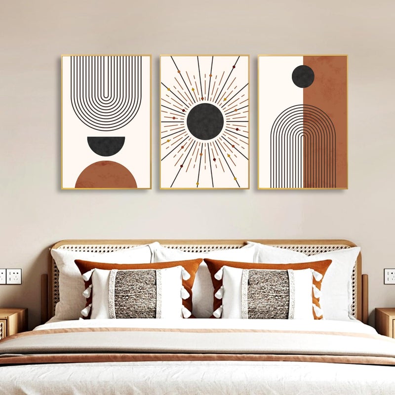 Ausril Minimalist Boho Framed Canvas Wall Art Set, Neutral Geometric Line Sun Wall Decor, Mid Century Wall Painting, Abstract Modern Bohemian Art Print for Living Room, Bedroom, Office -16"x24"x3 - Image 3