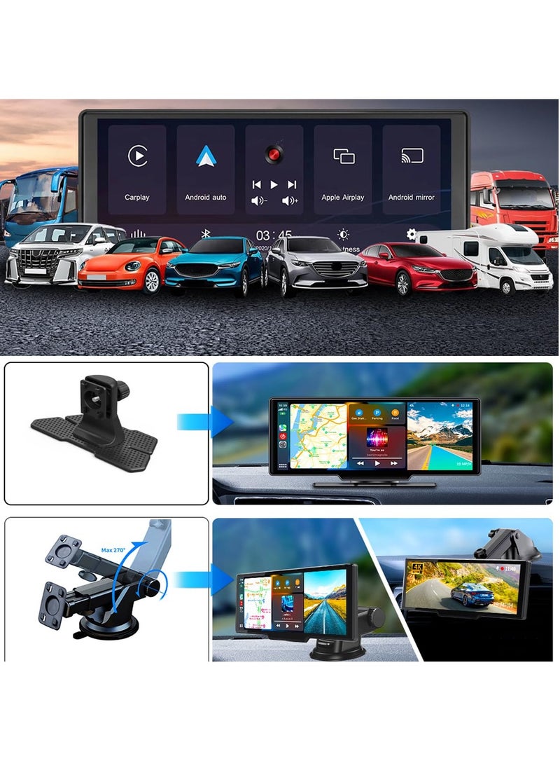 XiuWoo - Wireless Apple CarPlay Android Auto Car Stereo, Portable 10.26 Inch Car Touch Screen, 2.5K Dash Cam 1080p Backup Camera DVR, Drive  Navigation with Mirror Link/Siri/FM/Bluetooth - Image 1
