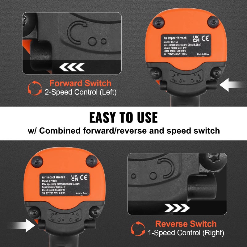 VEVOR Air Impact Wrench, 3/4-Inch Drive Air Impact Gun, Up to 1870ft-lbs Nut-busting Torque, Composite Pneumatic Impact Wrench for Auto Repairs and Maintenance Heavy Duty - Image 4