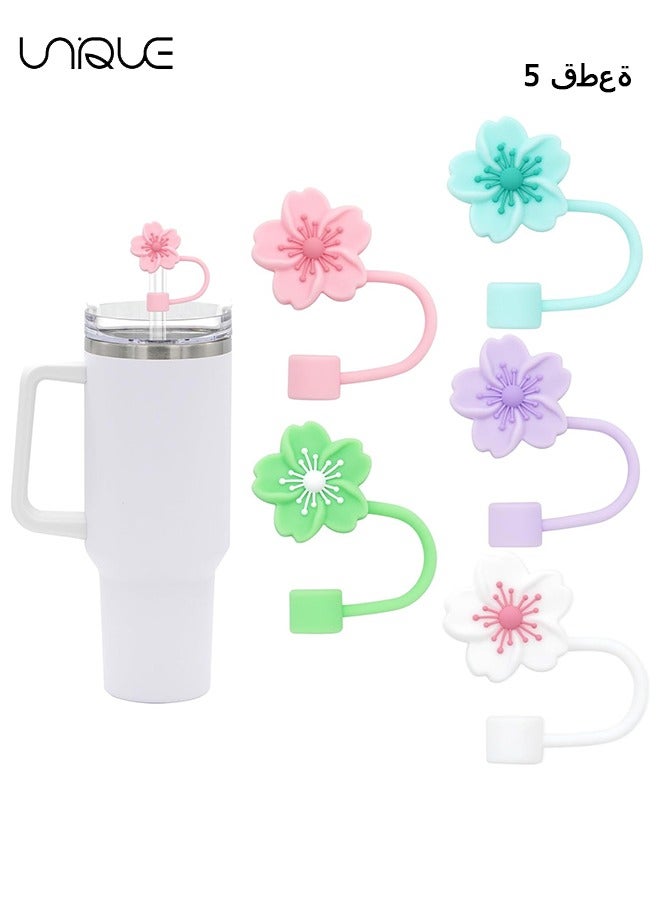 Unique 5 PCS Dustproof Straw Cap, Reusable Silicone Straw Lid Protector,Cartoon Pattern Plugs,for 0.4"/10mm Straw Fitting (Flowers) - Image 1
