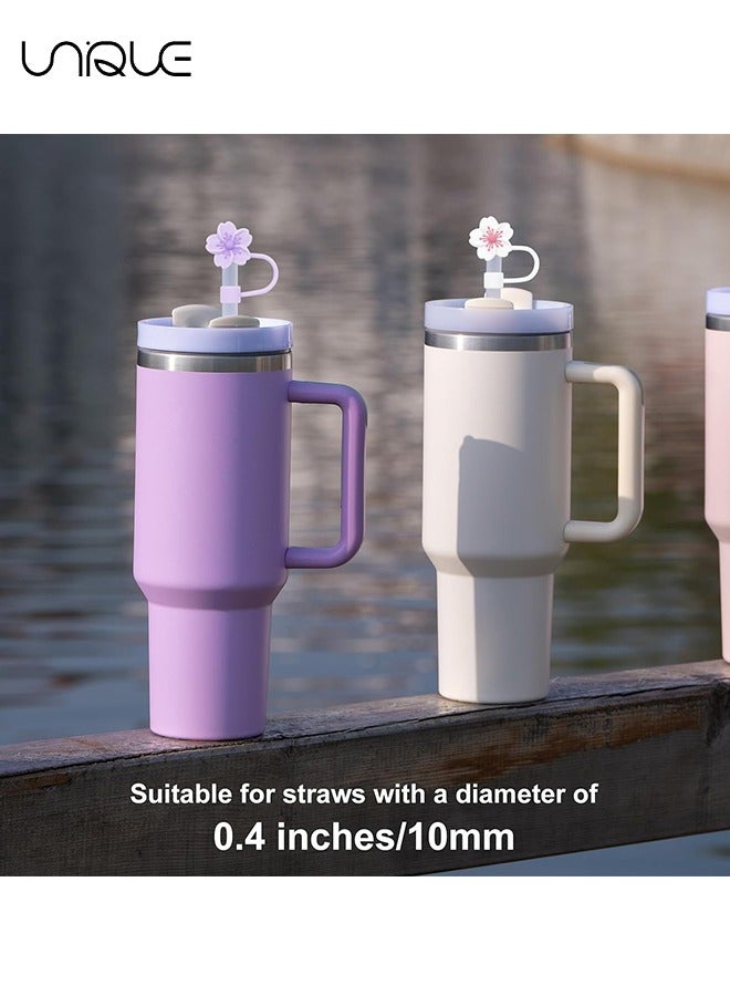 Unique 5 PCS Dustproof Straw Cap, Reusable Silicone Straw Lid Protector,Cartoon Pattern Plugs,for 0.4"/10mm Straw Fitting (Flowers) - Image 4