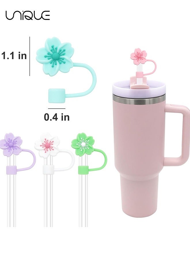Unique 5 PCS Dustproof Straw Cap, Reusable Silicone Straw Lid Protector,Cartoon Pattern Plugs,for 0.4"/10mm Straw Fitting (Flowers) - Image 2