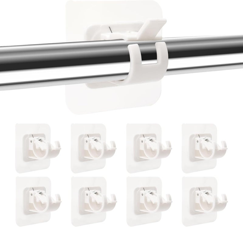 Sociaooil 8PCS No Drill Curtain Rod Brackets No Drilling Self Adhesive Curtain Rod Holder Hooks Nail Free Adjustable Curtain Rod Hooks Curtain Hangers for Bathroom Kitchen Home Bathroom and Hotel (White) - Image 1