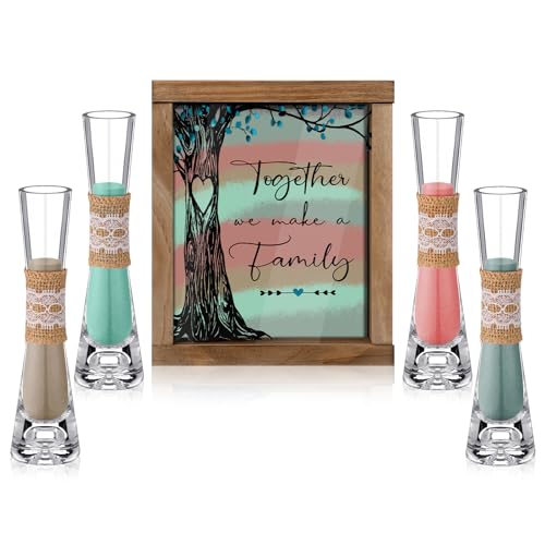 Anglechic Wedding Unity Sand Ceremony Kit with Wood Box 4 Ceremony Vase 4 Wedding Sand Function Sets for Marriage Bridal Party(Bright Color,Tree) - Image 1