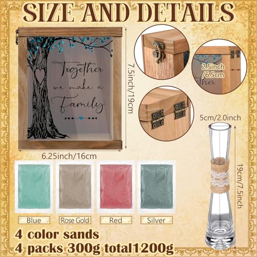 Anglechic Wedding Unity Sand Ceremony Kit with Wood Box 4 Ceremony Vase 4 Wedding Sand Function Sets for Marriage Bridal Party(Bright Color,Tree) - Image 3