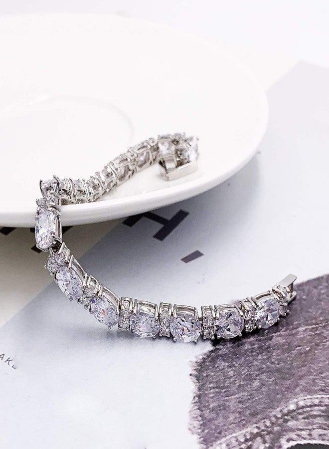 SELOVO Wedding Cubic Zirconia Bracelet Chain Link Silver Tone (White) - Image 4