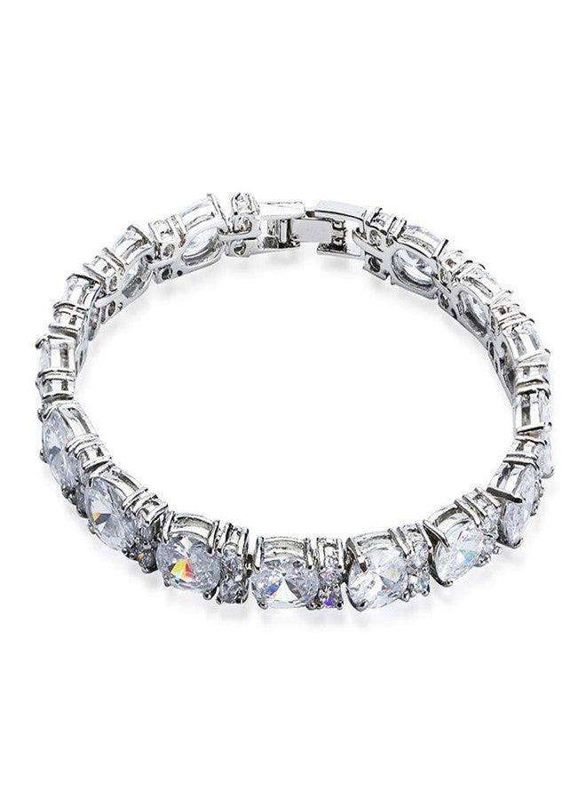 SELOVO Wedding Cubic Zirconia Bracelet Chain Link Silver Tone (White) - Image 1