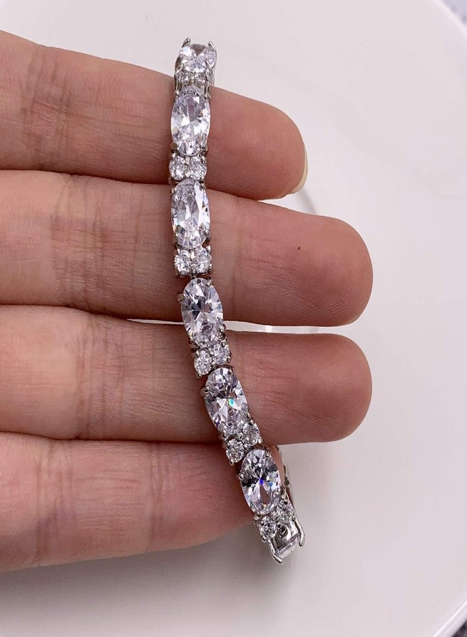 SELOVO Wedding Cubic Zirconia Bracelet Chain Link Silver Tone (White) - Image 2