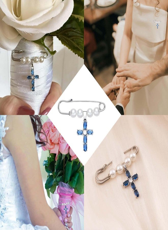 Bryxium Something Blue Gift for Bride - Wedding Bouquet Charm Memorial Gifts Dress Pin Christian Cross Accessories Anniversary Couple Brooches & Pins Meaningful From Mom Sister Friend - Image 4