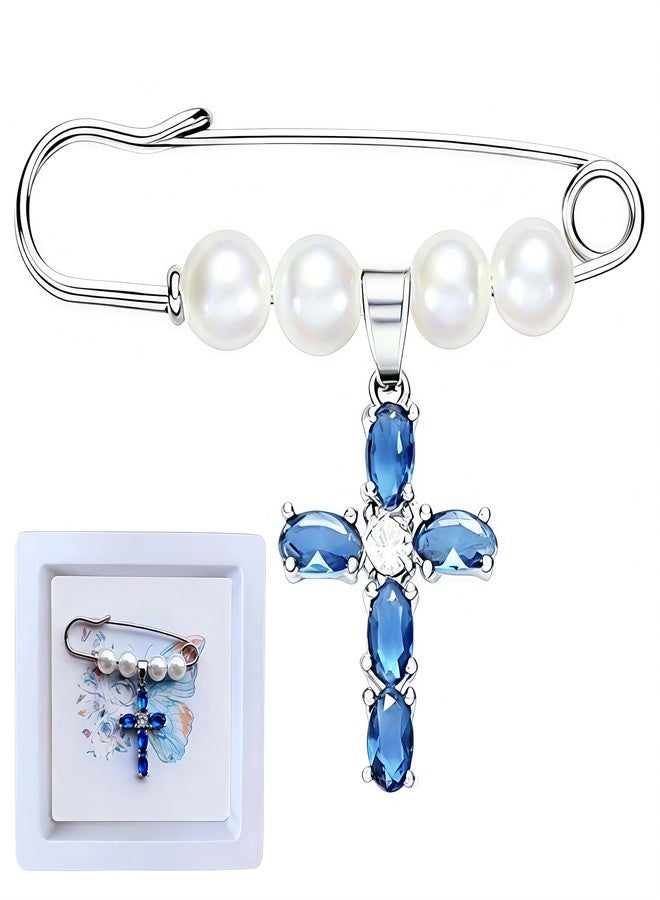 Bryxium Something Blue Gift for Bride - Wedding Bouquet Charm Memorial Gifts Dress Pin Christian Cross Accessories Anniversary Couple Brooches & Pins Meaningful From Mom Sister Friend - Image 1