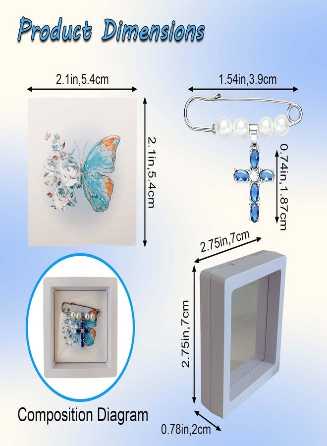 Bryxium Something Blue Gift for Bride - Wedding Bouquet Charm Memorial Gifts Dress Pin Christian Cross Accessories Anniversary Couple Brooches & Pins Meaningful From Mom Sister Friend - Image 2