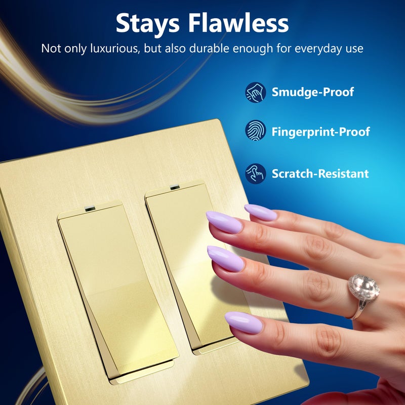 LIDER Matte Finish Decorator Switch Cover, Screwless Wall Plate, Mid-Size 2-Gang 4.88" x 4.92", Unbreakable Polycarbonate Thermoplastic, UL Listed, LSWP-32M-GD, Gold - Image 3