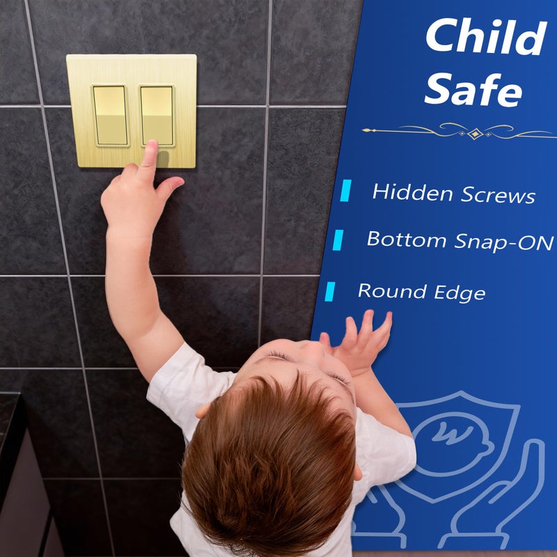 LIDER Matte Finish Decorator Switch Cover, Screwless Wall Plate, Mid-Size 2-Gang 4.88" x 4.92", Unbreakable Polycarbonate Thermoplastic, UL Listed, LSWP-32M-GD, Gold - Image 5