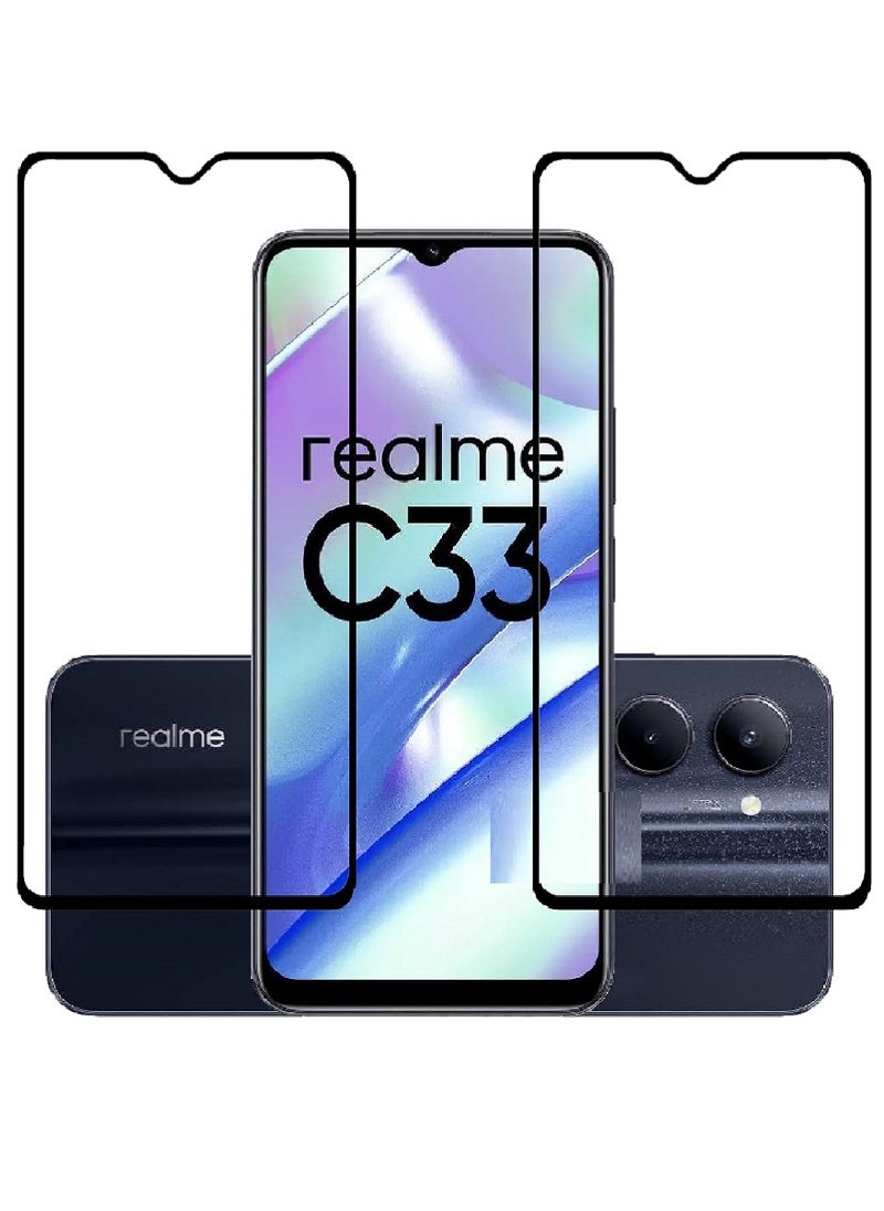 Super 2 Pieces Tempered Glass Screen Protector 5D Designed For Realme C33 Full Glue Edge to Edge Full Screen Coverage And Bubble Free - Image 1