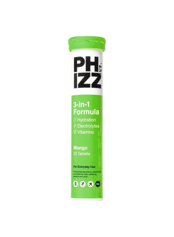 PHIZZ Daily 3-in-1 Mango Hydration, Energy & Immune Support 20 Effervescent Tablets - Image 1