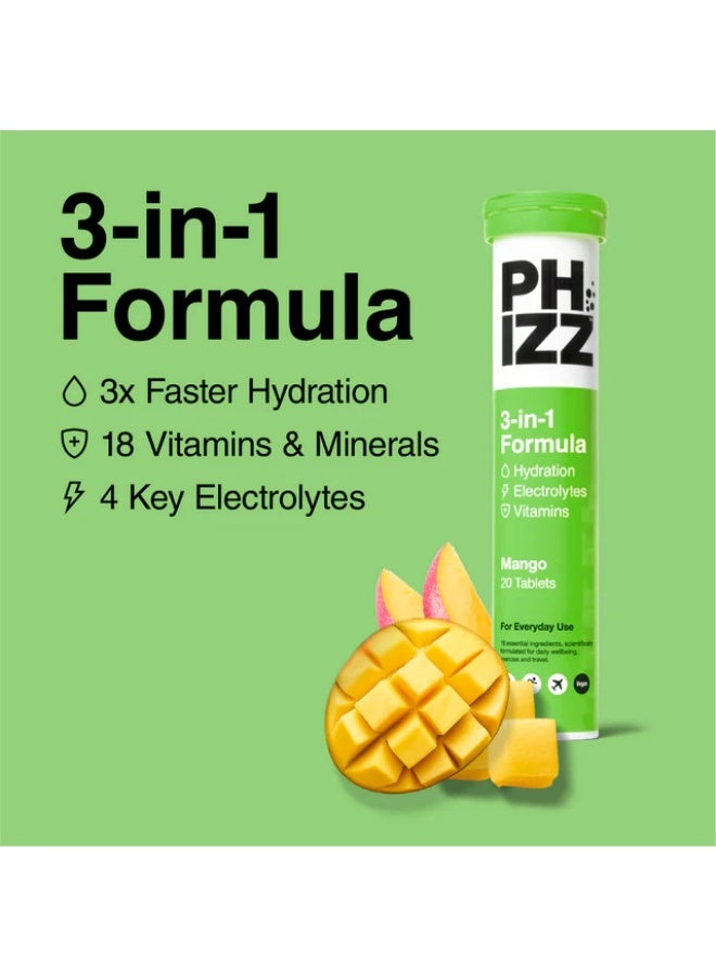 PHIZZ Daily 3-in-1 Mango Hydration, Energy & Immune Support 20 Effervescent Tablets - Image 4