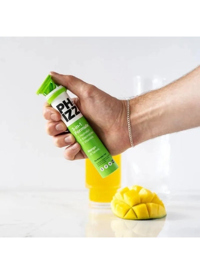 PHIZZ Daily 3-in-1 Mango Hydration, Energy & Immune Support 20 Effervescent Tablets - Image 2