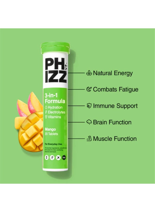 PHIZZ Daily 3-in-1 Mango Hydration, Energy & Immune Support 20 Effervescent Tablets - Image 3