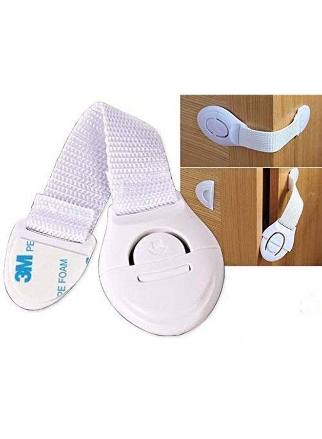 Inditradition Baby Safety Drawer & Door Strap Locks ; Multi Places Use Adjustable Latches Push Button (White) (Pack Of 10) - Image 1
