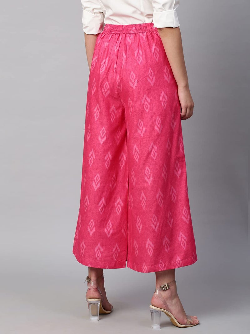 RATAN Women's Cotton Mid Rise Printed Loose Fit Flared Wide Leg Palazzo Pants (CFP-Rani Pink-X-Large) - Image 4