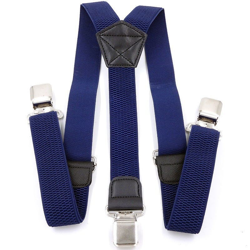 4cm Wide Suspenders Adult Four Clip Suspender Belt Suspenders for Fat Men Elastic Stretch Suspenders Blue Stripes Coffee - Image 2